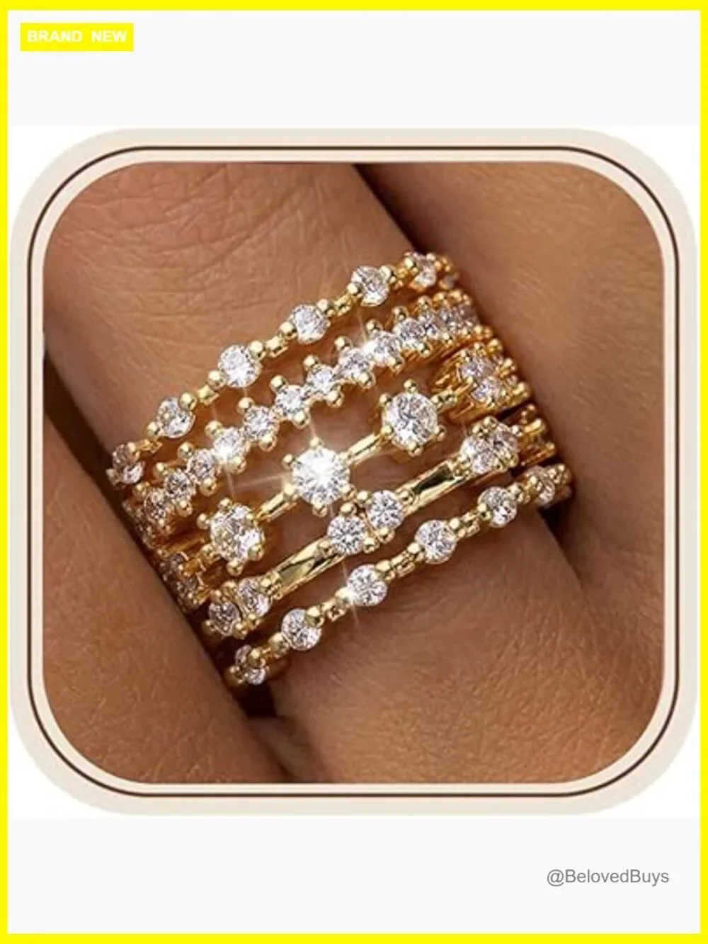 Stackable Dainty Gold Plated Cubic Zirconia Wedding Band Rings Set Size 6-10